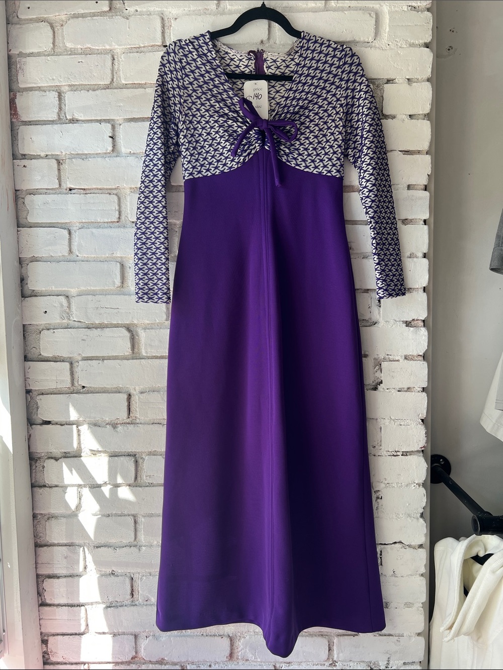 Vintage Women's Purple Long-Sleeve Maxi Dress pattern Bodice empire waist